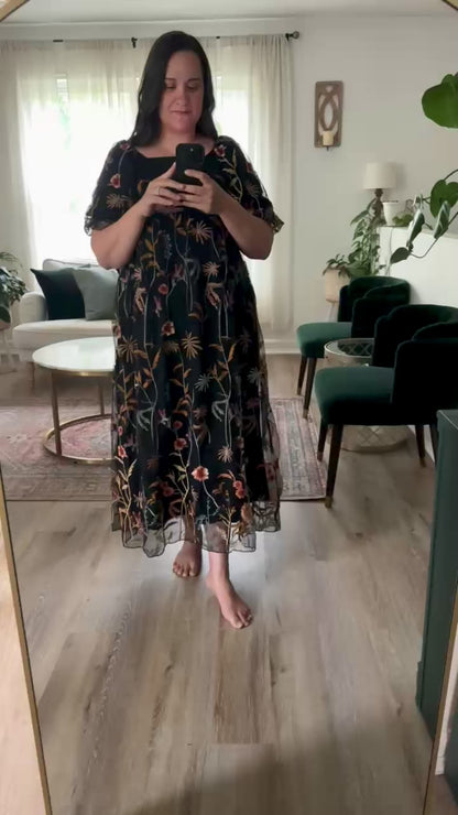 Embroidered Floral Midi